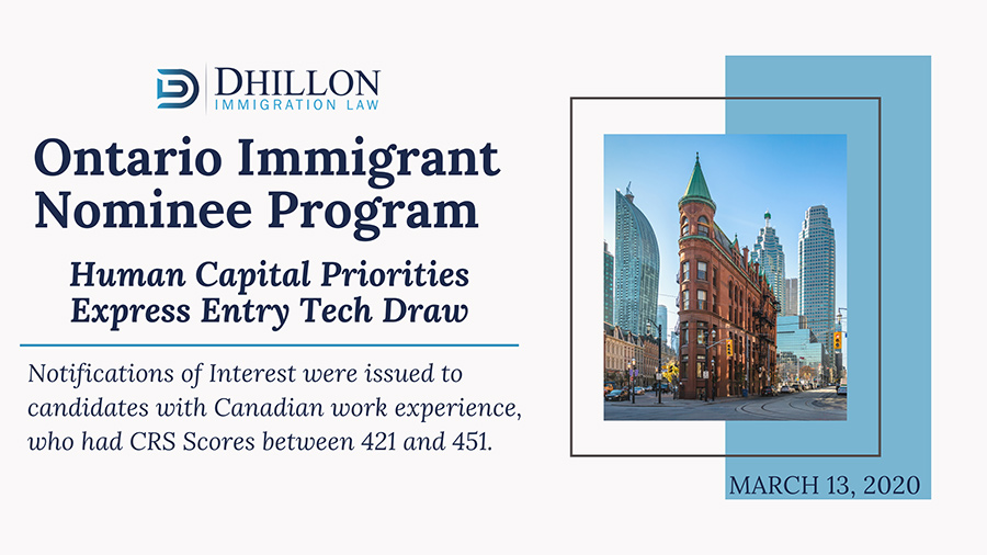 ONTARIO PNP HOLDS A TECH DRAW ON MAY 13, 2020
