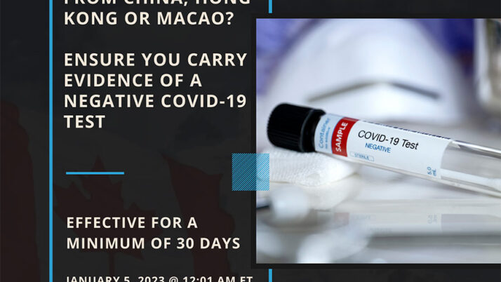 CANADA INTRODUCES TEMPORARY COVID-19 TEST REQUIREMENT FOR SOME TRAVELLERS
